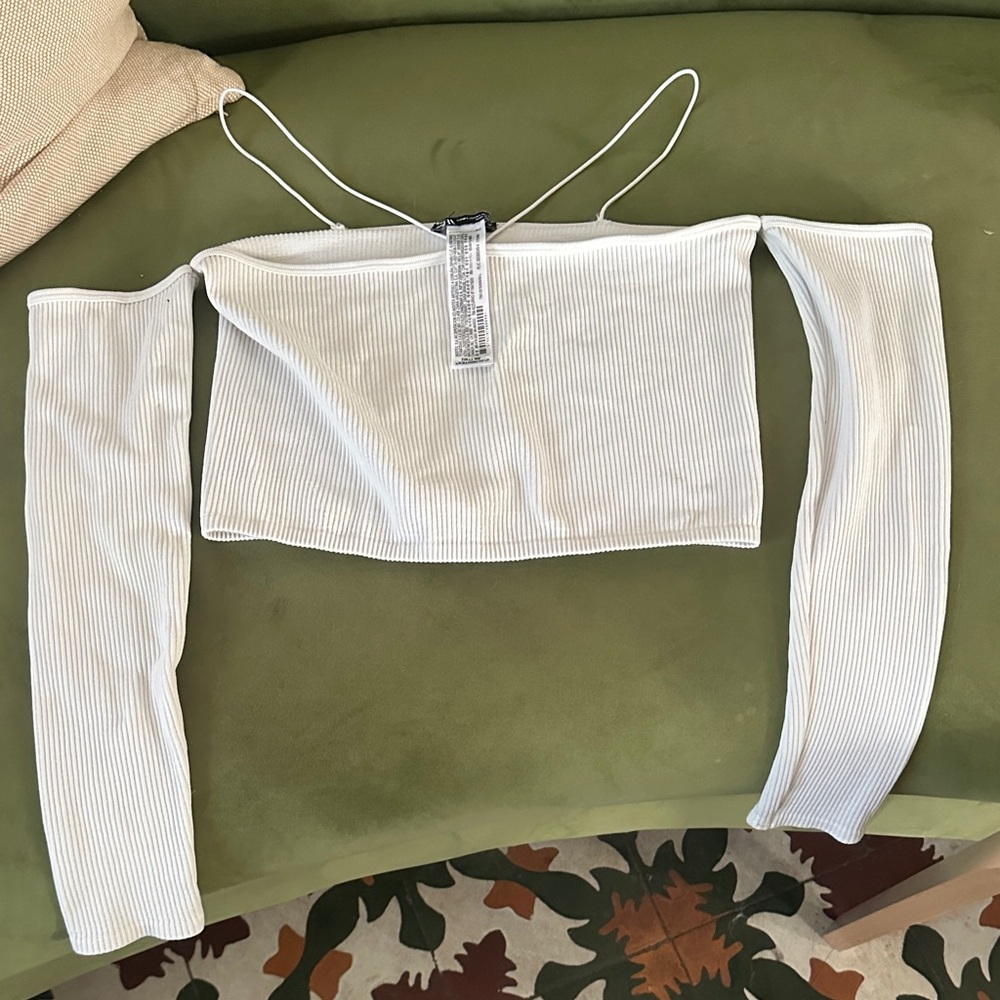 Zara crop White Ribbed Women's Top off shoulder